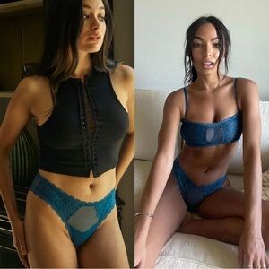 NWT BOOTAYBAG Camille Full Coverage Lace Sheer Cheek Panties Blue Sz M